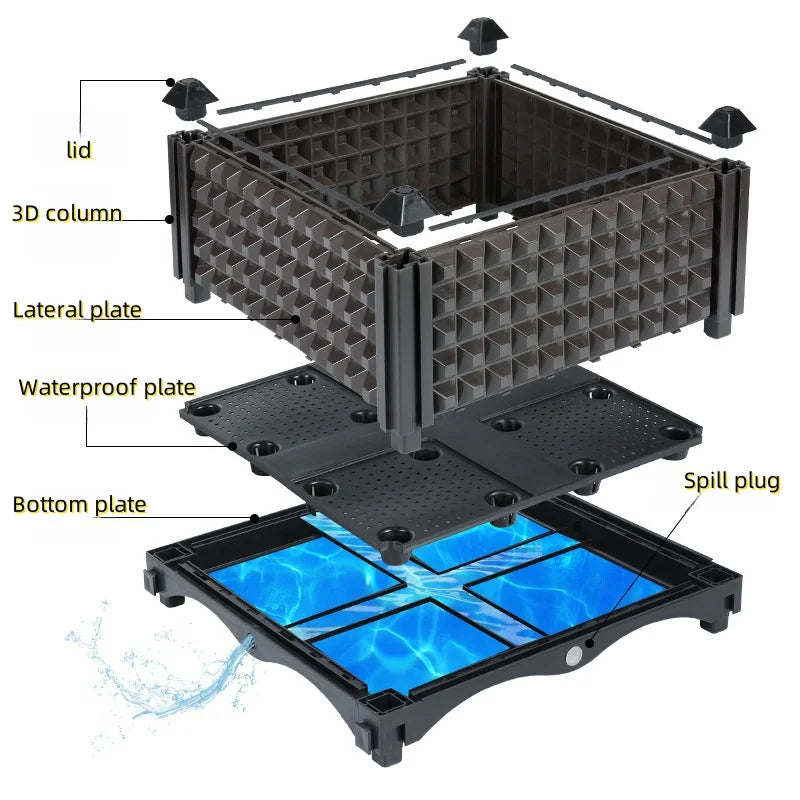 Caja grande para plantar verduras de jardín y balcón, maceta cuadrada reutilizable ensamblada para cultivo de flores, equipo para plantar en el patio del hogar