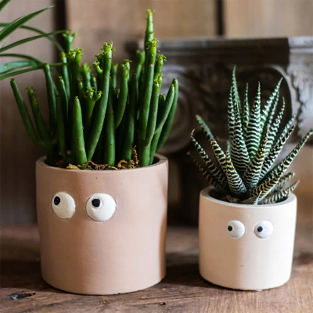 Cute Big Eye Cement Flower Pots, Table Top Fleshy Potted Plants, Creative Anime Green Plant Vases, Home Decor Plant Accessories