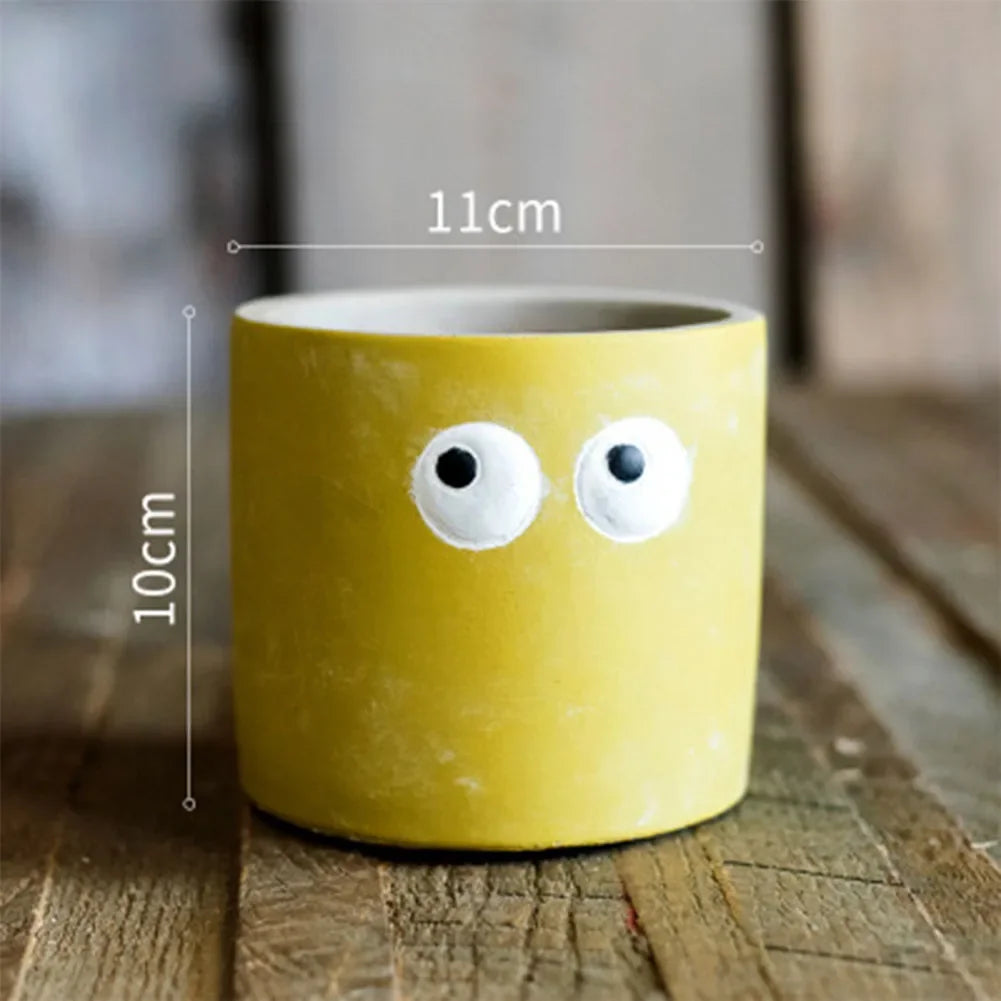 Cute Big Eye Cement Flower Pots, Table Top Fleshy Potted Plants, Creative Anime Green Plant Vases, Home Decor Plant Accessories