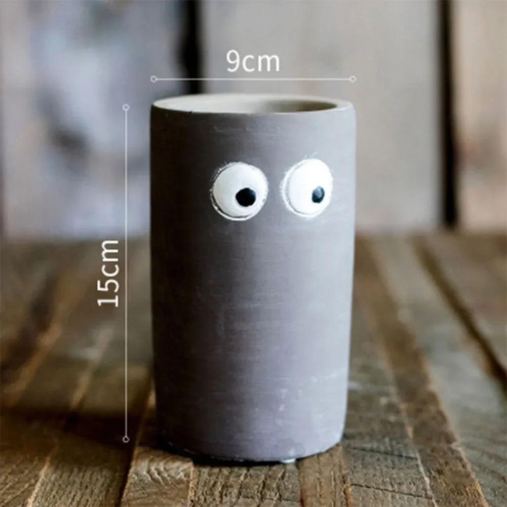 Cute Big Eye Cement Flower Pots, Table Top Fleshy Potted Plants, Creative Anime Green Plant Vases, Home Decor Plant Accessories