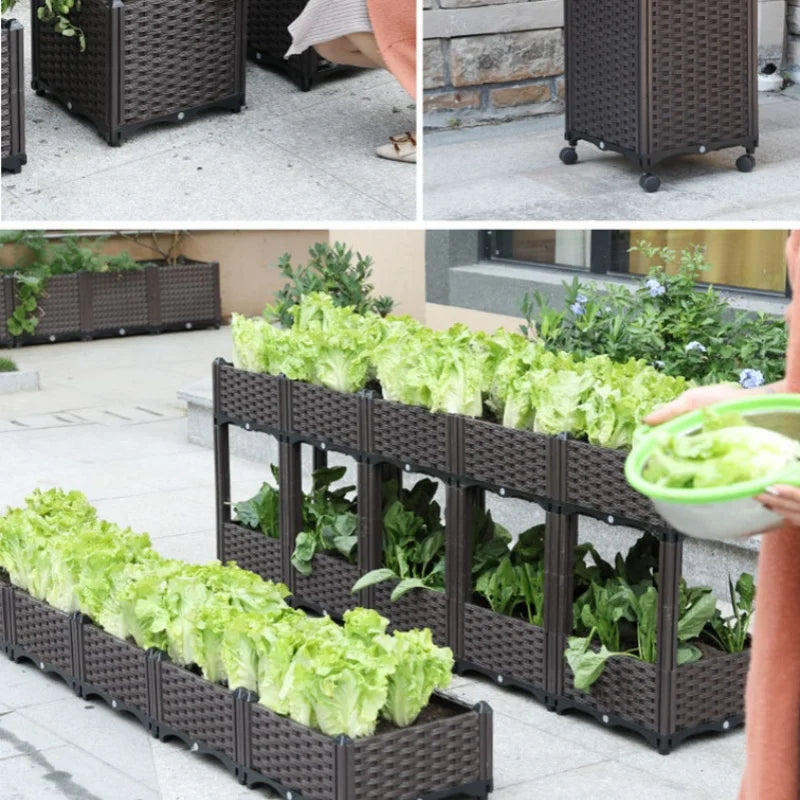 Caja grande para plantar verduras de jardín y balcón, maceta cuadrada reutilizable ensamblada para cultivo de flores, equipo para plantar en el patio del hogar