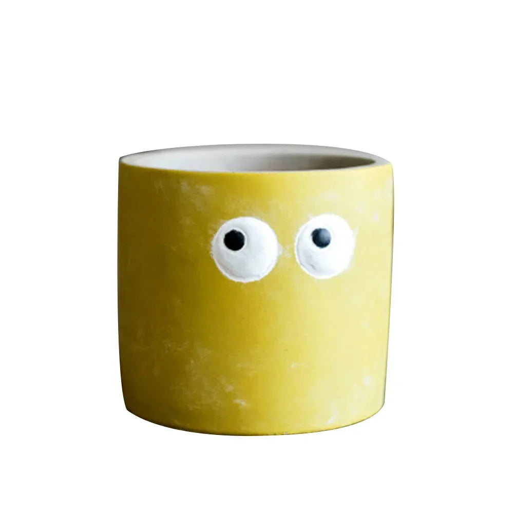 Cute Big Eye Cement Flower Pots, Table Top Fleshy Potted Plants, Creative Anime Green Plant Vases, Home Decor Plant Accessories