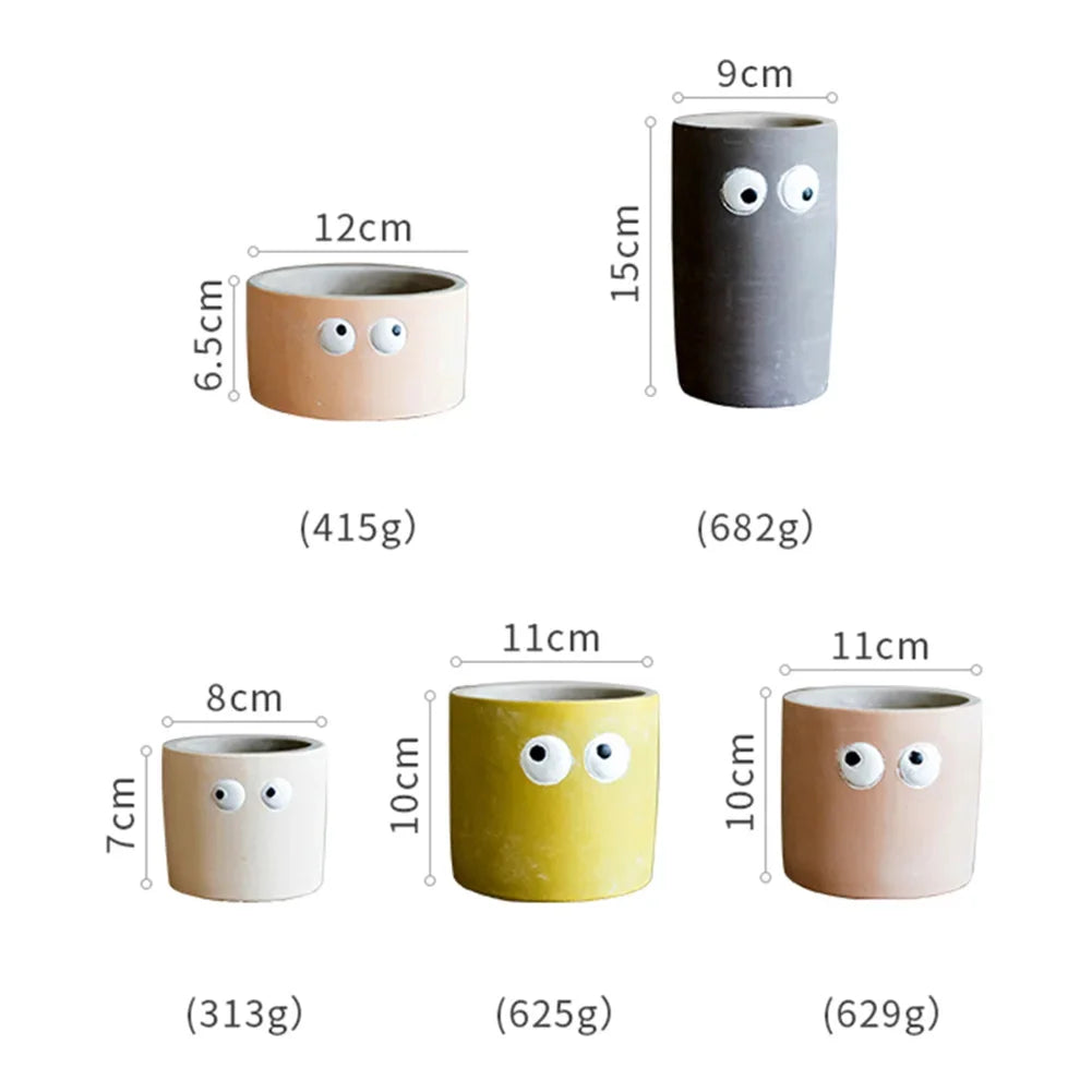Cute Big Eye Cement Flower Pots, Table Top Fleshy Potted Plants, Creative Anime Green Plant Vases, Home Decor Plant Accessories