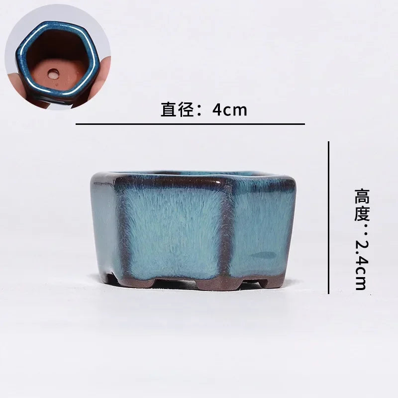 Maceta de pulgar suculenta, planta en maceta de cerámica de arcilla púrpura, mini maceta esmaltada azul interior minimalista linda y creativa