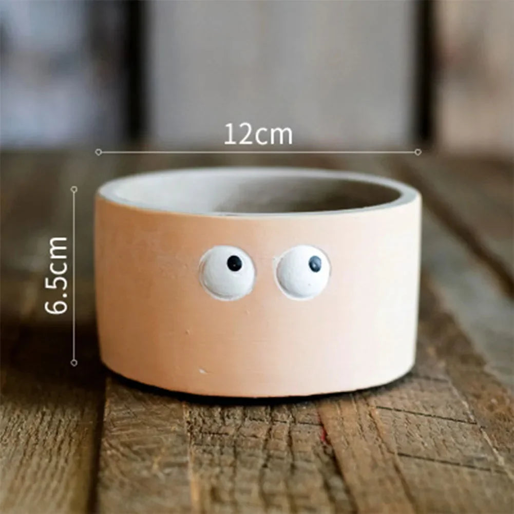 Cute Big Eye Cement Flower Pots, Table Top Fleshy Potted Plants, Creative Anime Green Plant Vases, Home Decor Plant Accessories