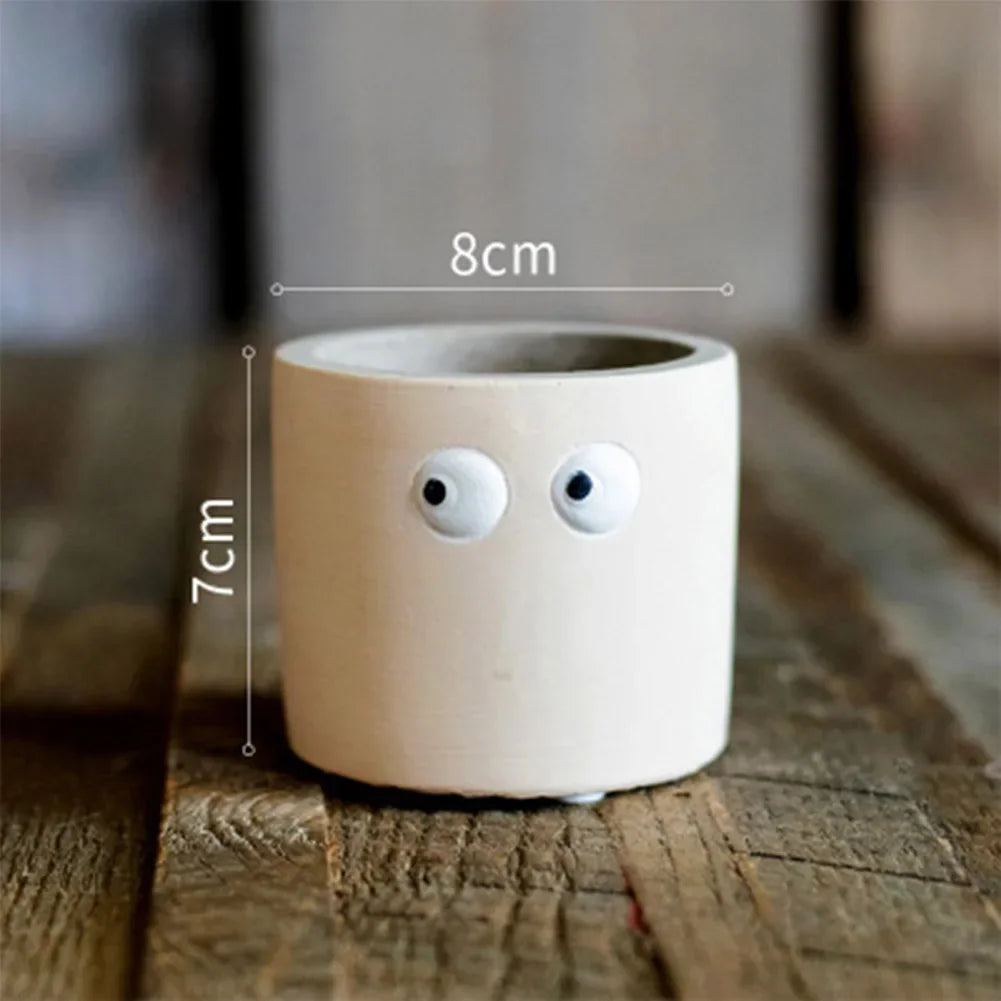 Cute Big Eye Cement Flower Pots, Table Top Fleshy Potted Plants, Creative Anime Green Plant Vases, Home Decor Plant Accessories