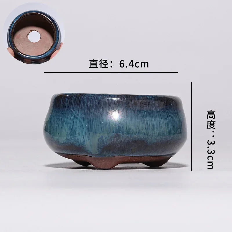 Maceta de pulgar suculenta, planta en maceta de cerámica de arcilla púrpura, mini maceta esmaltada azul interior minimalista linda y creativa