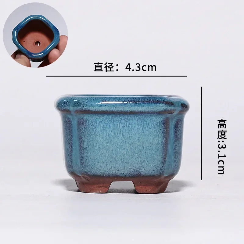 Maceta de pulgar suculenta, planta en maceta de cerámica de arcilla púrpura, mini maceta esmaltada azul interior minimalista linda y creativa