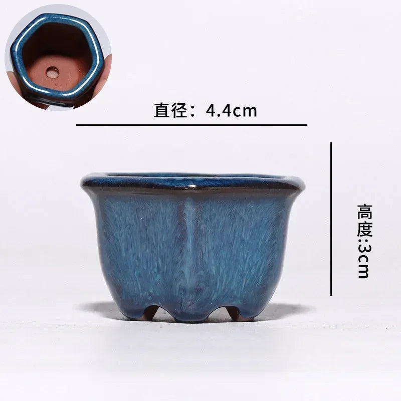 Maceta de pulgar suculenta, planta en maceta de cerámica de arcilla púrpura, mini maceta esmaltada azul interior minimalista linda y creativa