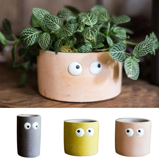 Cute Big Eye Cement Flower Pots, Table Top Fleshy Potted Plants, Creative Anime Green Plant Vases, Home Decor Plant Accessories