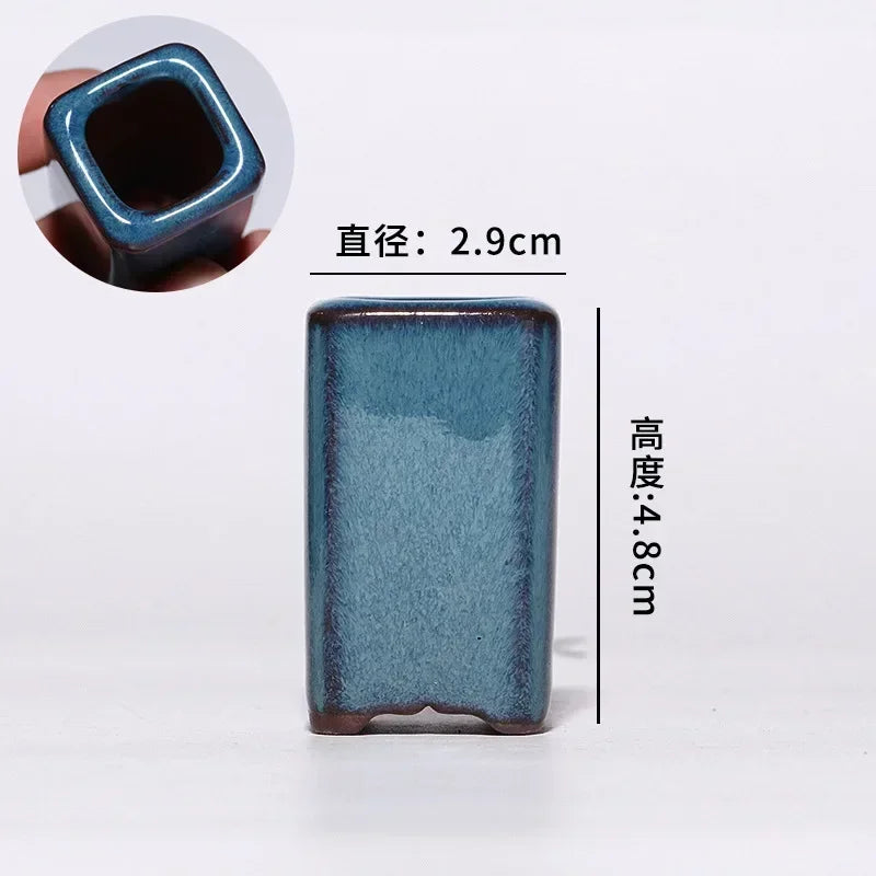 Maceta de pulgar suculenta, planta en maceta de cerámica de arcilla púrpura, mini maceta esmaltada azul interior minimalista linda y creativa