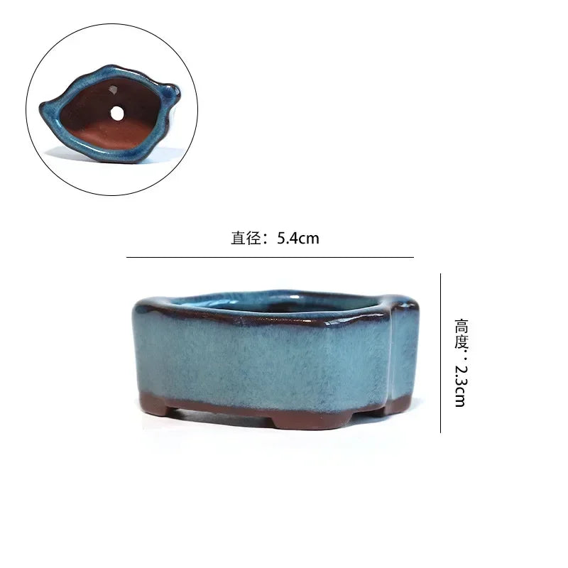 Maceta de pulgar suculenta, planta en maceta de cerámica de arcilla púrpura, mini maceta esmaltada azul interior minimalista linda y creativa