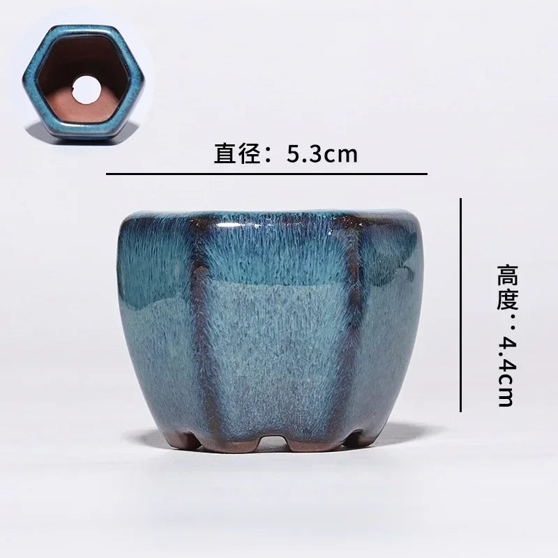 Maceta de pulgar suculenta, planta en maceta de cerámica de arcilla púrpura, mini maceta esmaltada azul interior minimalista linda y creativa