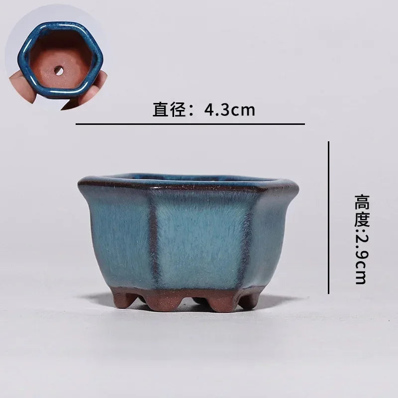 Maceta de pulgar suculenta, planta en maceta de cerámica de arcilla púrpura, mini maceta esmaltada azul interior minimalista linda y creativa