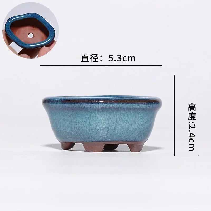 Maceta de pulgar suculenta, planta en maceta de cerámica de arcilla púrpura, mini maceta esmaltada azul interior minimalista linda y creativa