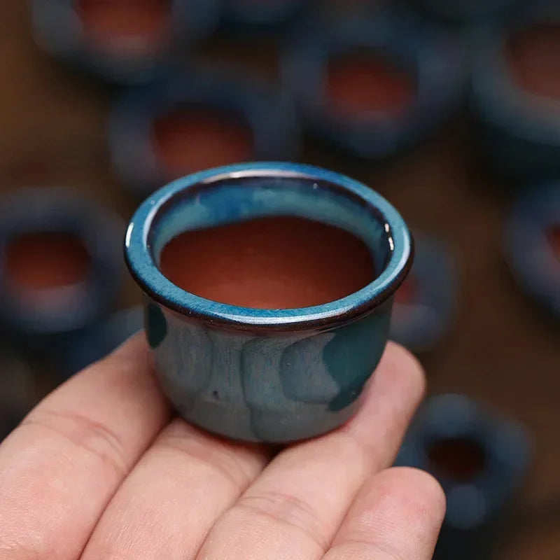 Maceta de pulgar suculenta, planta en maceta de cerámica de arcilla púrpura, mini maceta esmaltada azul interior minimalista linda y creativa