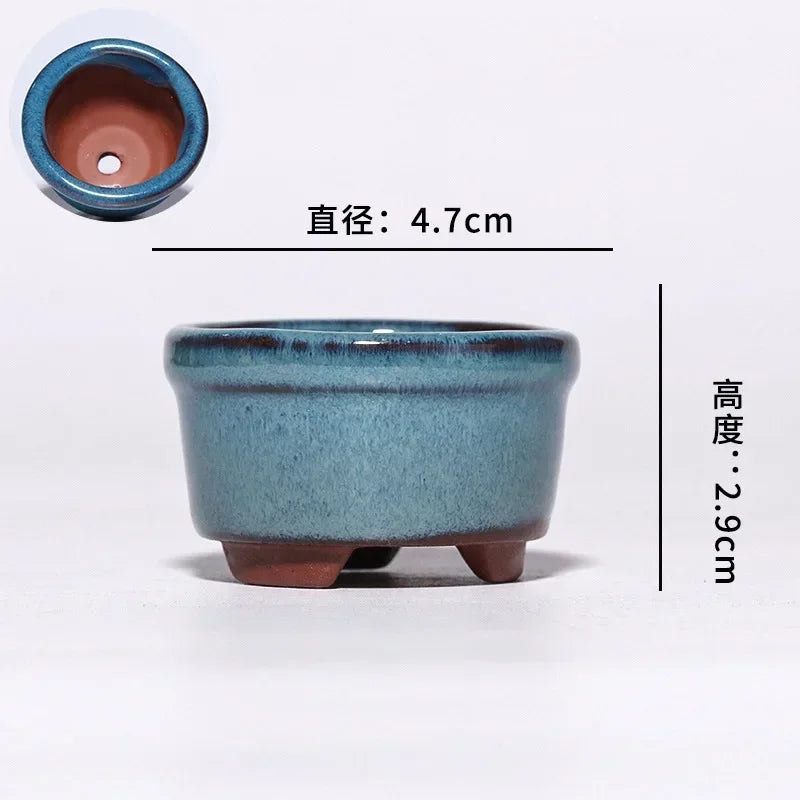 Maceta de pulgar suculenta, planta en maceta de cerámica de arcilla púrpura, mini maceta esmaltada azul interior minimalista linda y creativa